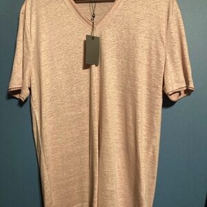 John Varvatos Light Pink/ Salmon V-Neck Tee. Large,W 21 L29 Made In Morocco.